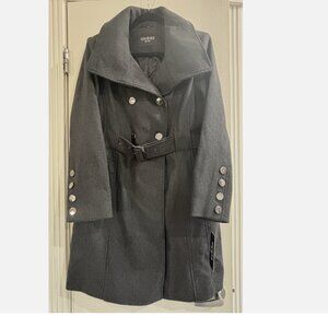 WOMEN'S GUESS BELTED DOUBLE BREASTED WOOL BLEND PEA COAT 22QMP510 LARGE GRAY NWT